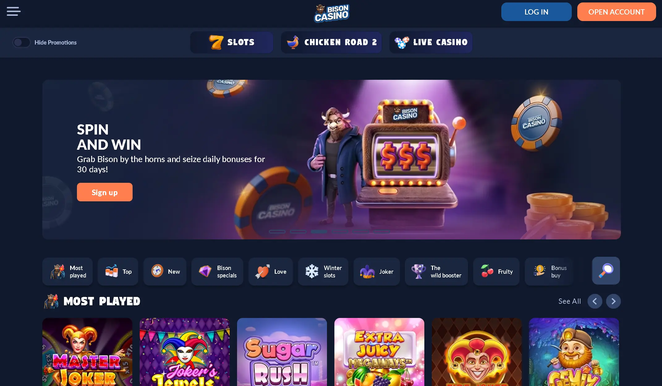 Bison Casino-hemsida